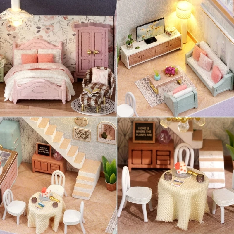 ตุ๊กตาไม้ DIY Miniature เฟอร์นิเจอร์ชุด Mini Handmade Craft House รุ่น LED Light ตุ๊กตาของเล่นสําหรับวัยรุ่นผู้ใหญ่