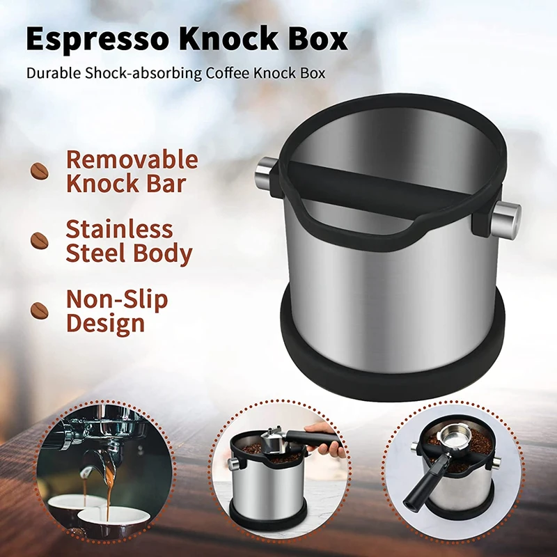 Espresso Knock Box Shock-Absorbing And Durable Barista Style Knock Box With Detachable Knock Bar And Non-Slip Base