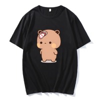 Funny Couple Bubu Is Throwing Flip-flops At Dudu T-shirt Valentines Day Clothes Cute Panda Bear Bubu Dudu Tops Y2k Cotton Tshirt