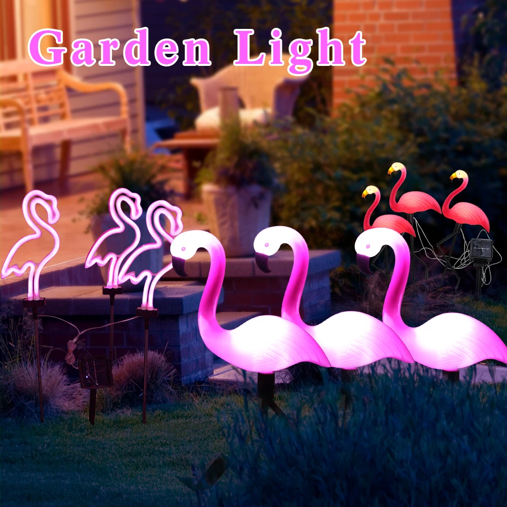 Solar Flamingo Light LED Outdoor Courtyard Lamp Garden Light Waterproof Stake Light Pathway Decor Solar Patio Ground Lantern 3