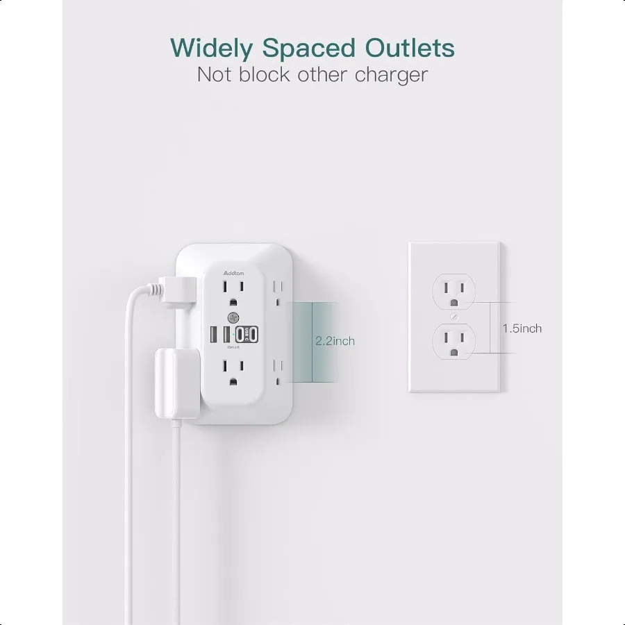 عرام حامي المخرج موسع 6 منفذ الفاصل مع 4 USB الجدار شاحن 2 منافذ USBC متعددة التوصيل الجدار المخرج 1800J قطاع الطاقة