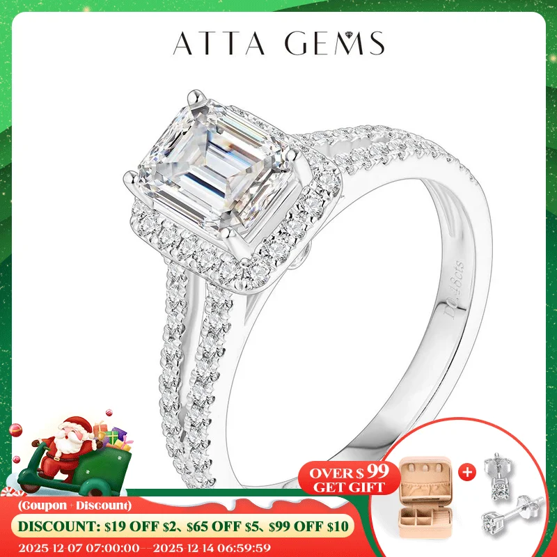 

ATTAGEMS 925 Sterling Silver Moissanite Ring Emearld Cut 1.0CT VVS1 D Color Moissanite Pass Diamond Test for Women Elegant Rings