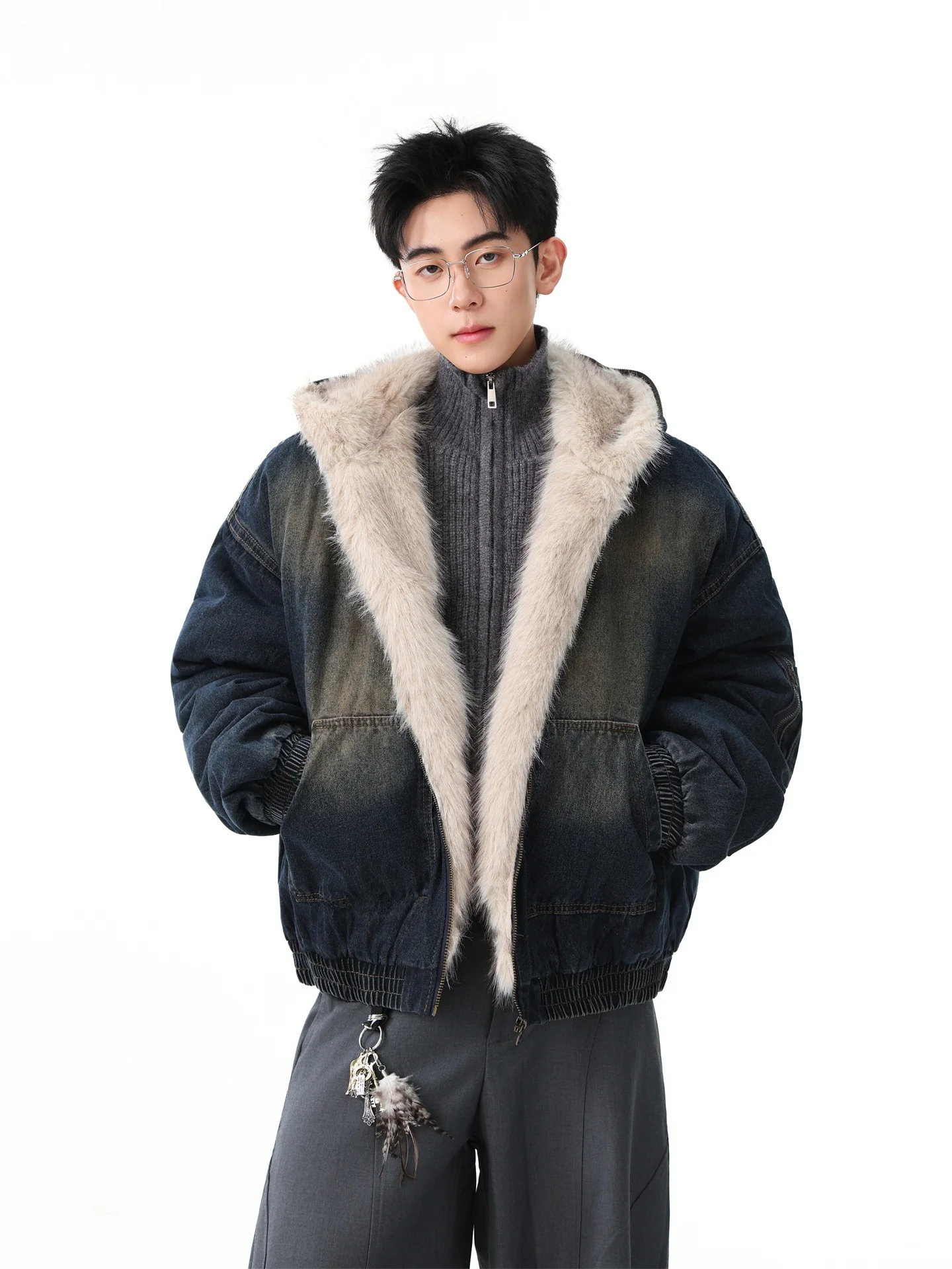 

Зимняя утепленная мужская джинсовая куртка с капюшоном на флисовой подкладке, теплая, плюшевая, хлопковая, повседневная, в стиле Cleanfit, стандартной длины