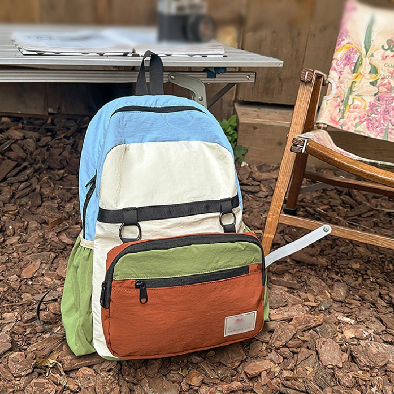 

Повседневный легкий уличный рюкзак большой вместимости с цветными блоками, дорожный рюкзак, повседневный и модный, в наличии в двух размерах.