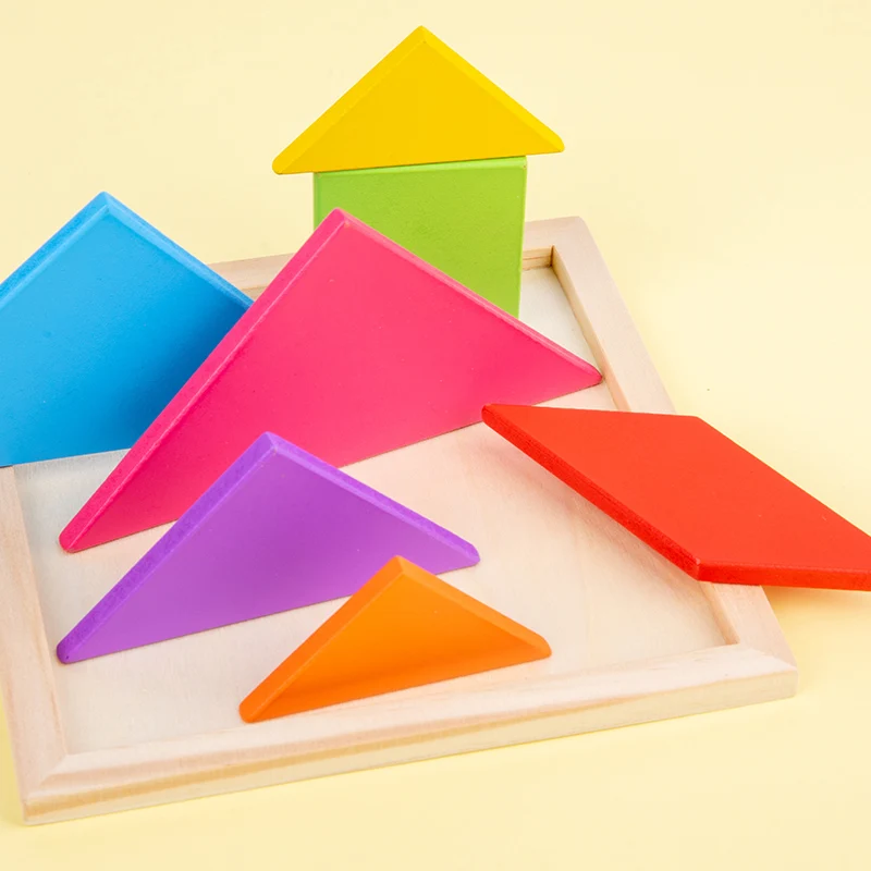 Puzzles Tangram en bois pour enfants avec 7 pièces colorées, jouet d'apprentissage éducatif pour garçons et filles, cadeau de fête amusant
