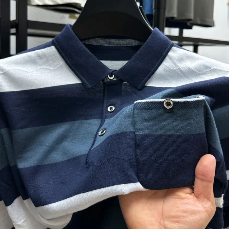 POLO de manga corta para hombre, camiseta a rayas informal y a la moda, novedad de verano