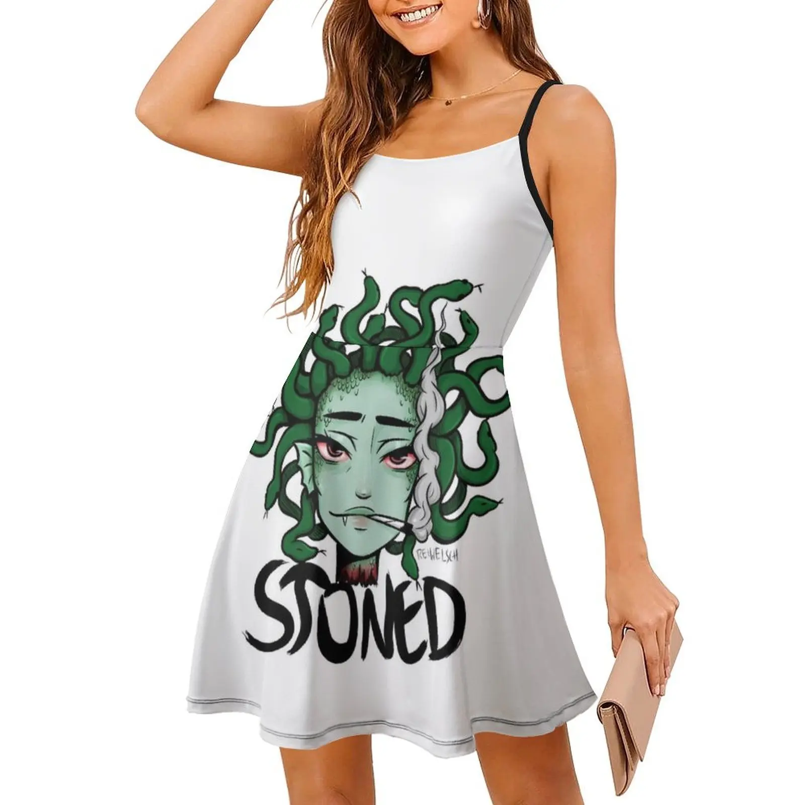 فستان قصير على طراز Preppy للنساء على شكل حرف a فضفاض مناسب فستان يوم غير رسمي المخدرات الاعشاب الممزق فستان الأساطير اليونانية للفتيات #3