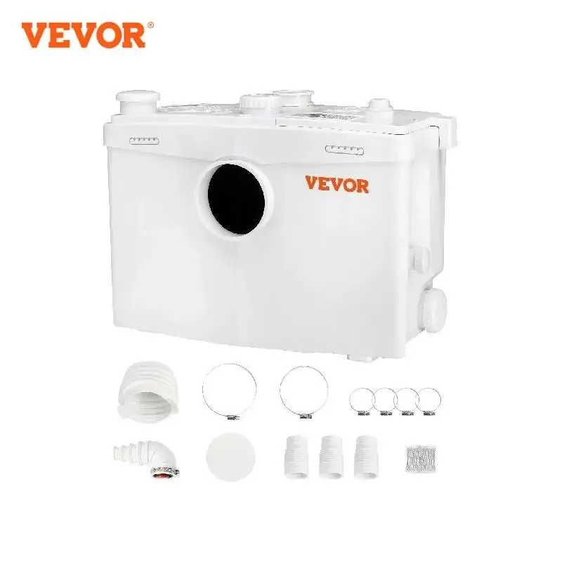 VEVOR 700W Macerator Pump 9600L/h Flow 32.8ft/10m Head Macerator Sewerage Sump Pump with 3 Water Inlets for Waste Water Disposal