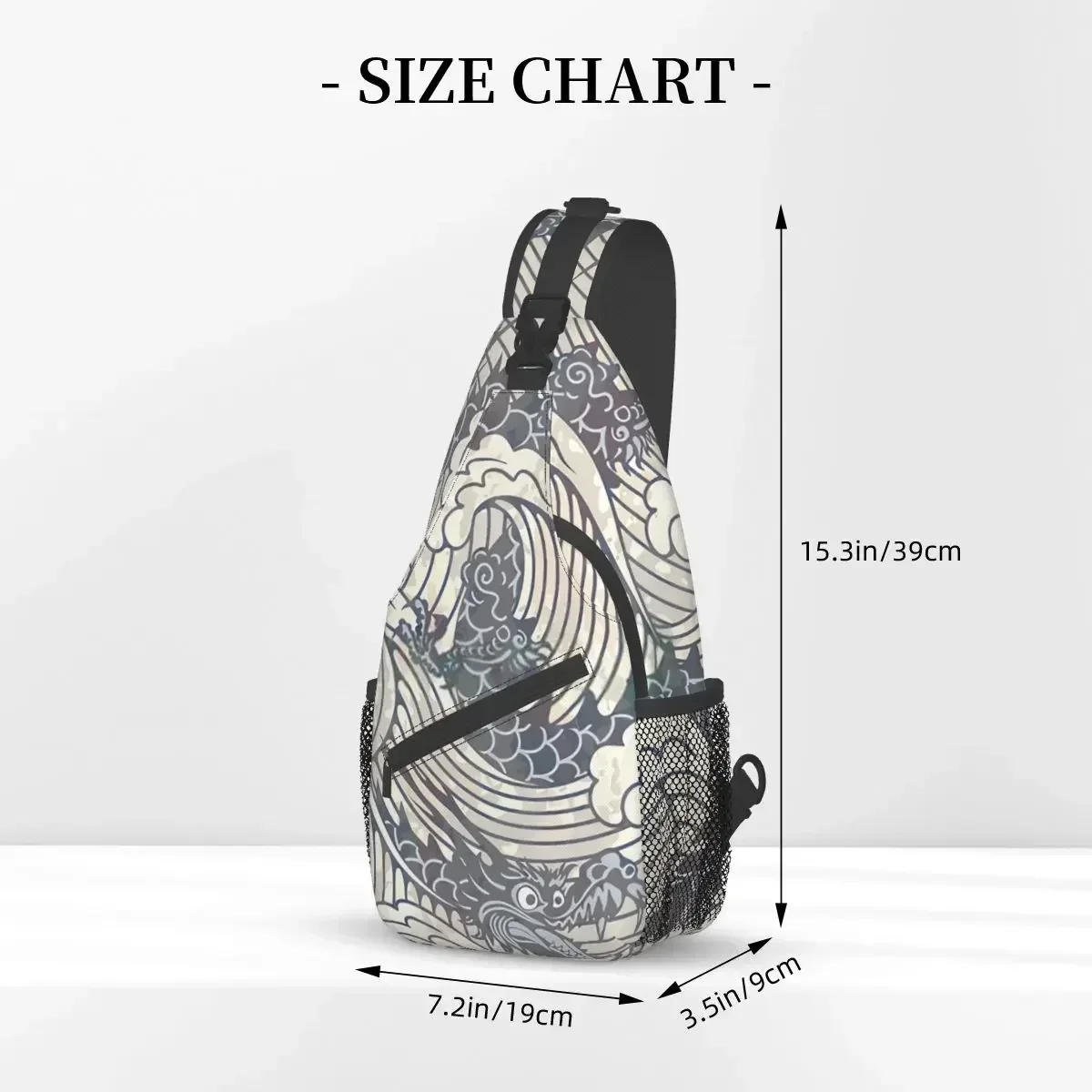 Pattern Black Water Dragons Crossbody Chest Bags Japanese Style Pockets Travel Pack Messenger Sports Teens Shoulder Bag Unisex