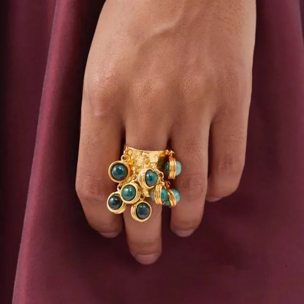 

Vintage Designer Color Natural Gem Peacock Glass Open Ring Woman Jewelry Fashion Party Trend