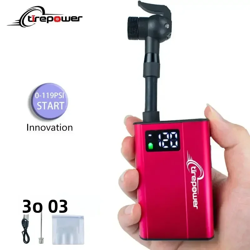 

Electric Bicycle Pump 120PSI Type-C Rechargeable Mini Air Inflator Bike Pump for MTB Road Bike With Presta Schrader & Clik Valve