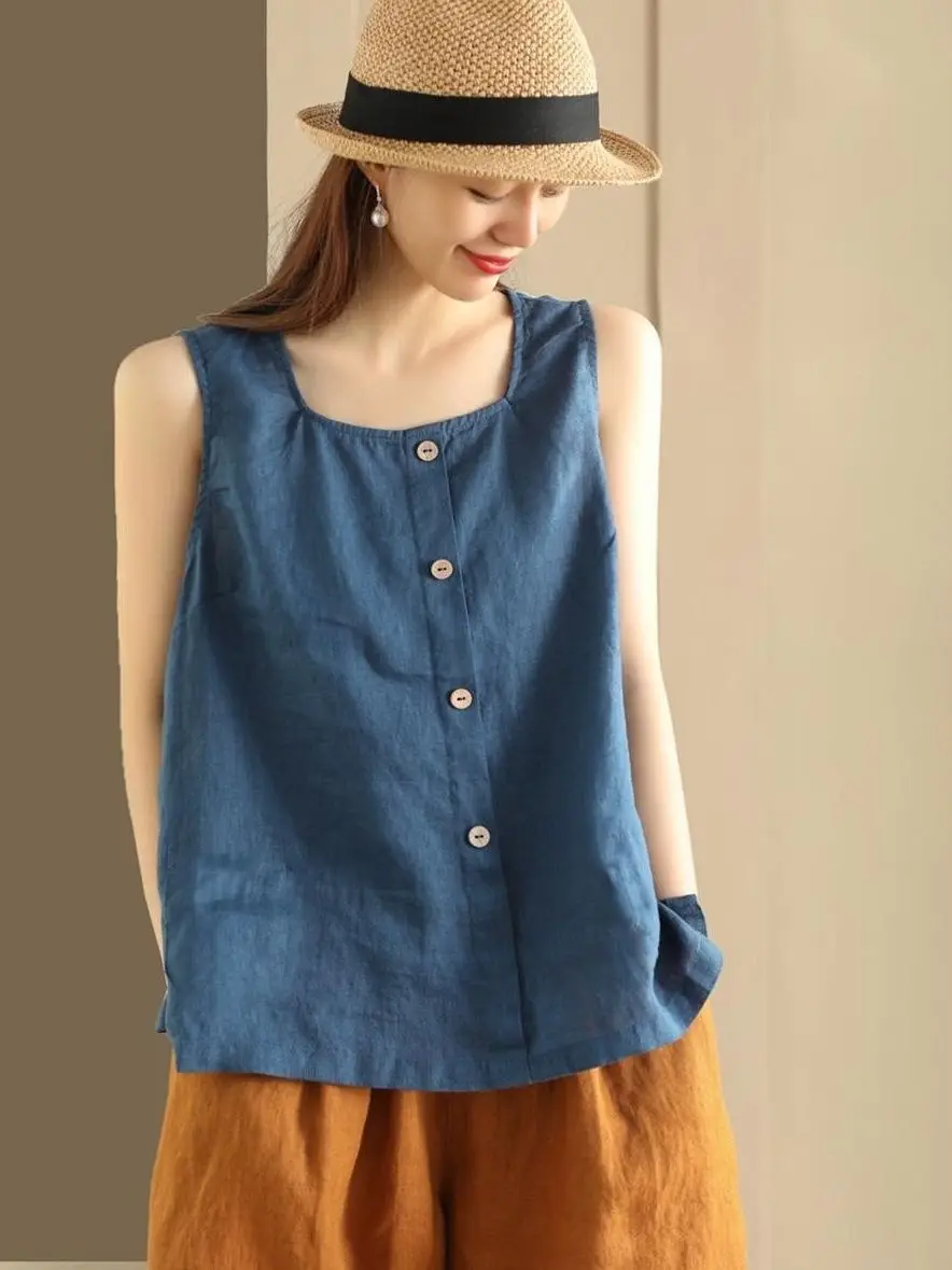 Women's Cotton And Linen Vest Sleeveless  Top