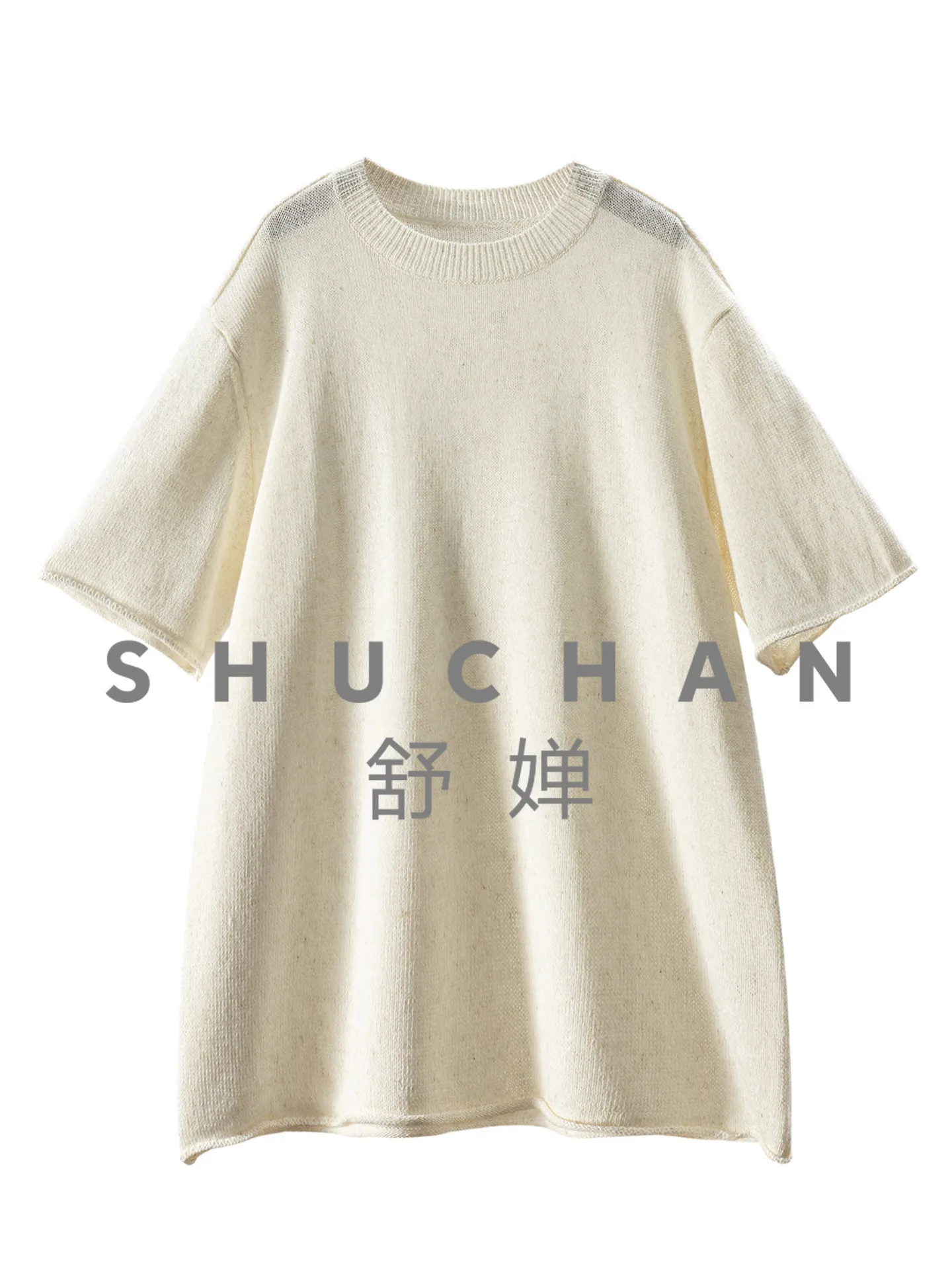

Knit T-shirt Women Premium Flower Clip, Washi + Linen Large Outline Short Sleeve Knitted Sweater Women 34K4