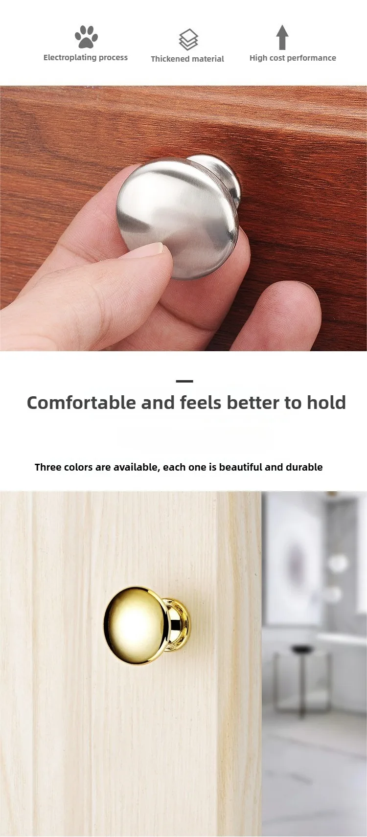 3 Stück Europäischer Stil Minimalistischer Massiver Zinklegierungs-Schrankgriff DIY Moderner Luxus-Schubladenknopf Einloch-Schranktürgriff – Detail 8