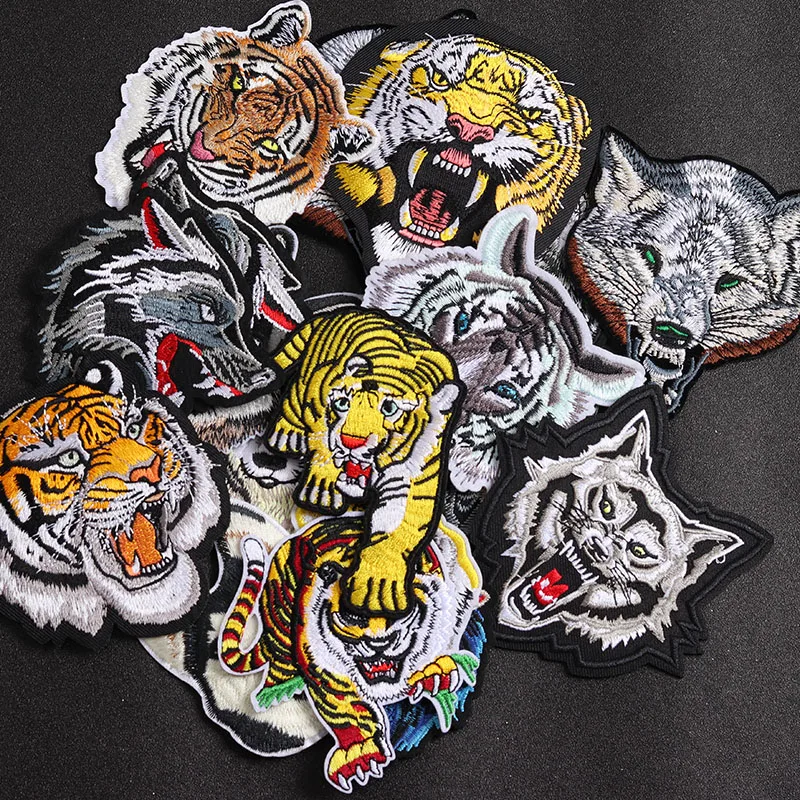 Tiger and Wolf Head Animal clothing patches T-shirt coats jeans Girls Boys Ironing on Clothes Decorative Embroidered stickers