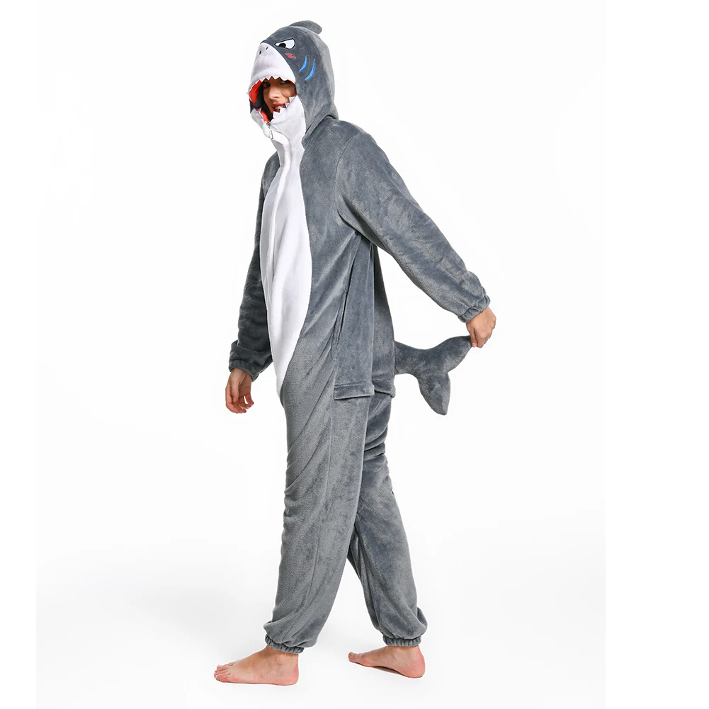 Adult Cartoon Penguin Shark Pajamas Dragon Cosplay Flannel Sleepwear Flannel Jumpsuit Costume Halloween Carnival Party Suit