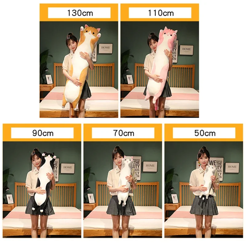 50/70cm divertido alegría lindo suave gato largo juguetes de peluche pausa Oficina siesta almohada cama dormir decoración del hogar muñeca para niños niña regalo