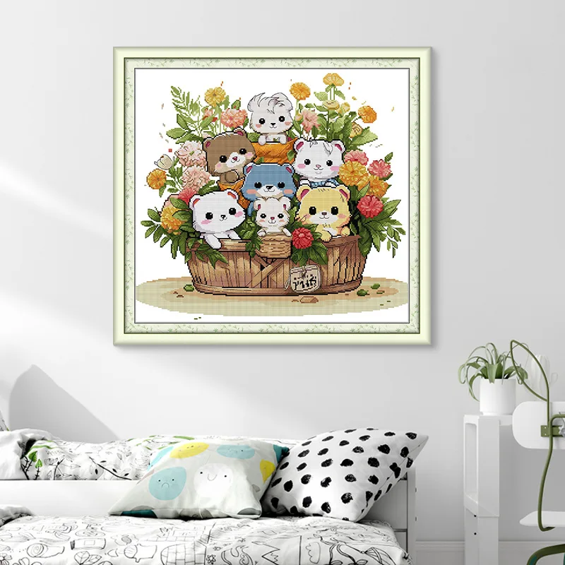 

Набор для вышивки крестом Joy Sunday с предварительной печатью, легкий узор, набор для вышивки из штампованной ткани Аиды, корзина с котом