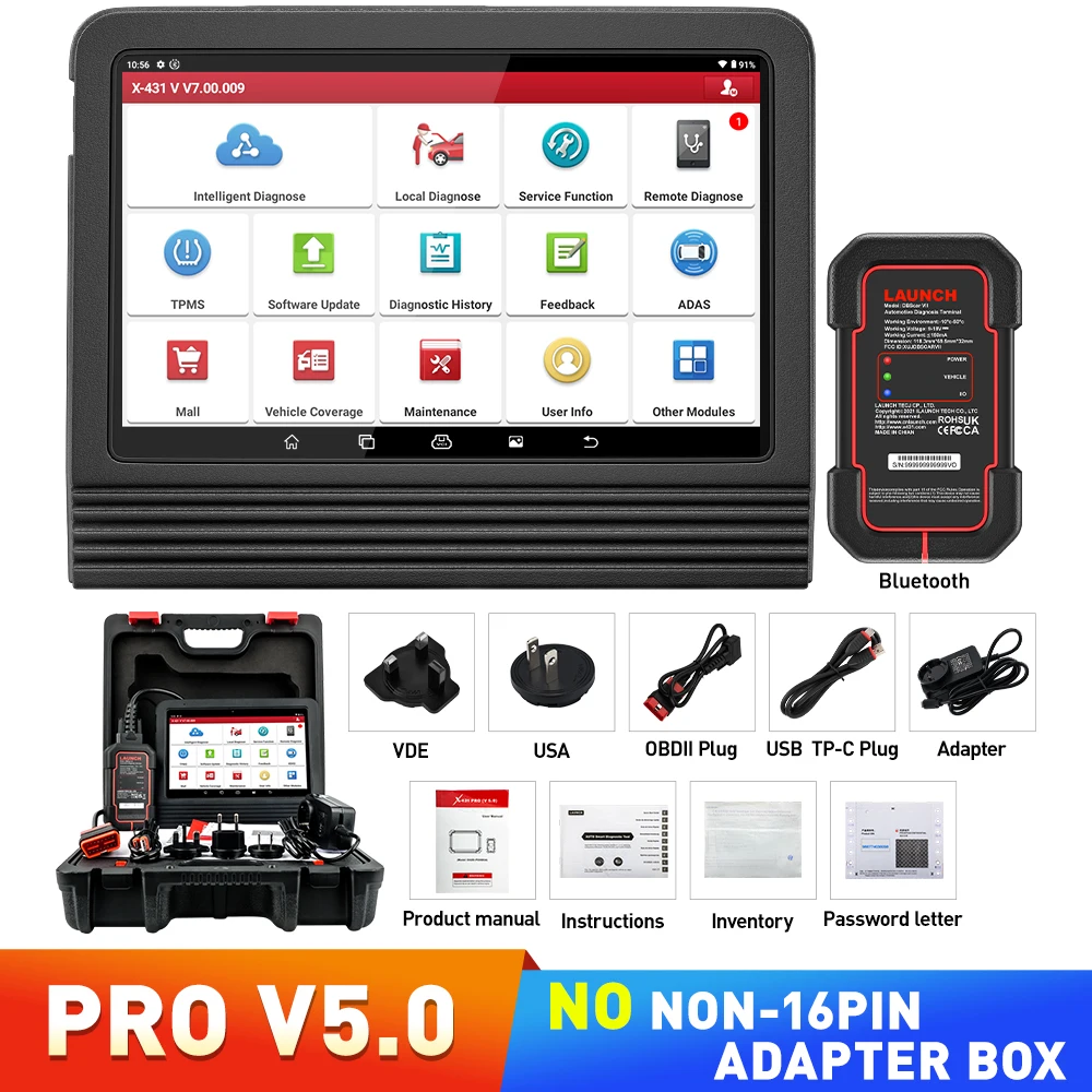 LAUNCH X431 Pro V5.0 OBD2 Diagnostische Scanner Tools Bluetooth Bidirectionele OBD2 Scan Tool met CAN FD & DOIP 38+ Reset AutoVin 2 jaar gratis update