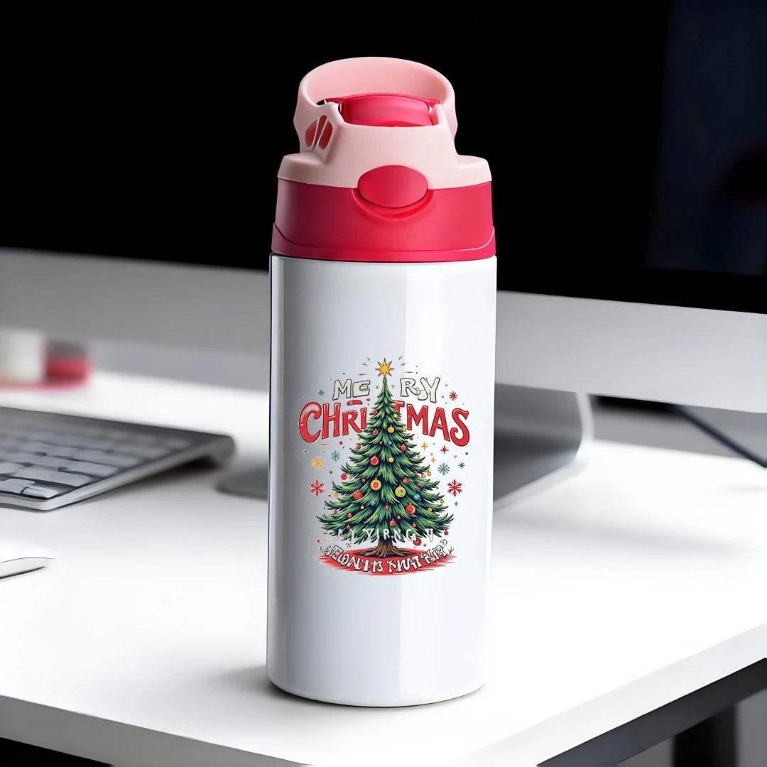 

304 Stainless Steel Insulated Cup + Cartoon Christmas Tree Straw Cup Thermal Children's Water Bottle Couples Christmas Gift