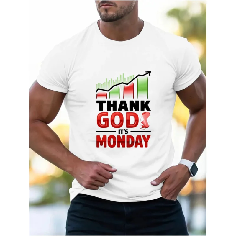 

Мужская футболка белая «Спасибо бог» It's Monday Stock Market с графическим принтом, хлопок высокого качества, 180 г
