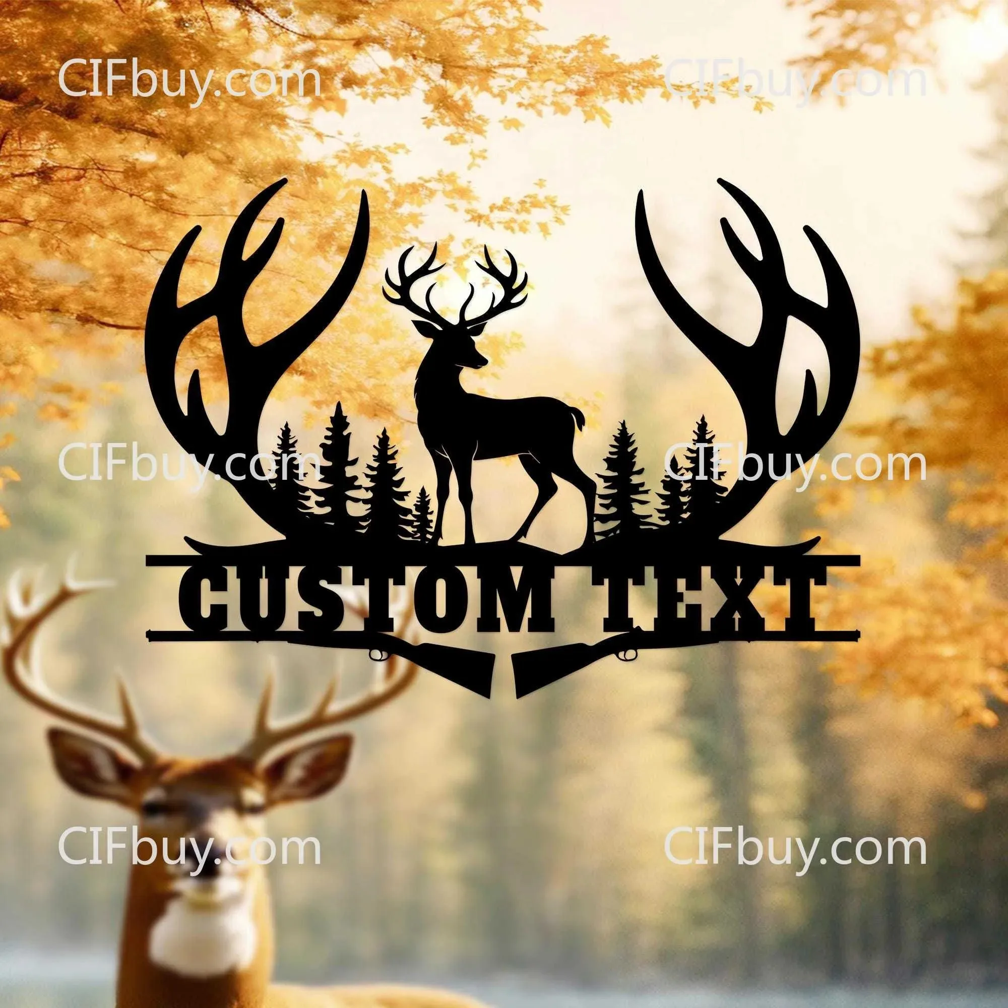CIFbuy Custom Deer Hunting Metal Plaque, Personalized Buck Antler Wall Art for Cabin Decor (Only For Decoration)