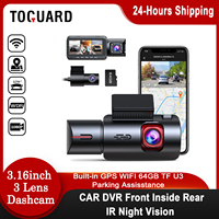 TOGUARD 3 Channel Dash Cam 1440P+1080P+1080P Front Inside Rear Car DVR IR Night Vision GPS WiFi Parking Monitor 64G U3 Card