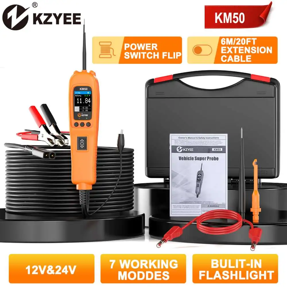 

KZYEE KM50 Car Power Scan Electric Circuit Tester Automotive Tools Car Multi Meter Circuit Diagnostic Tool PK PS100 OS2600 YD208