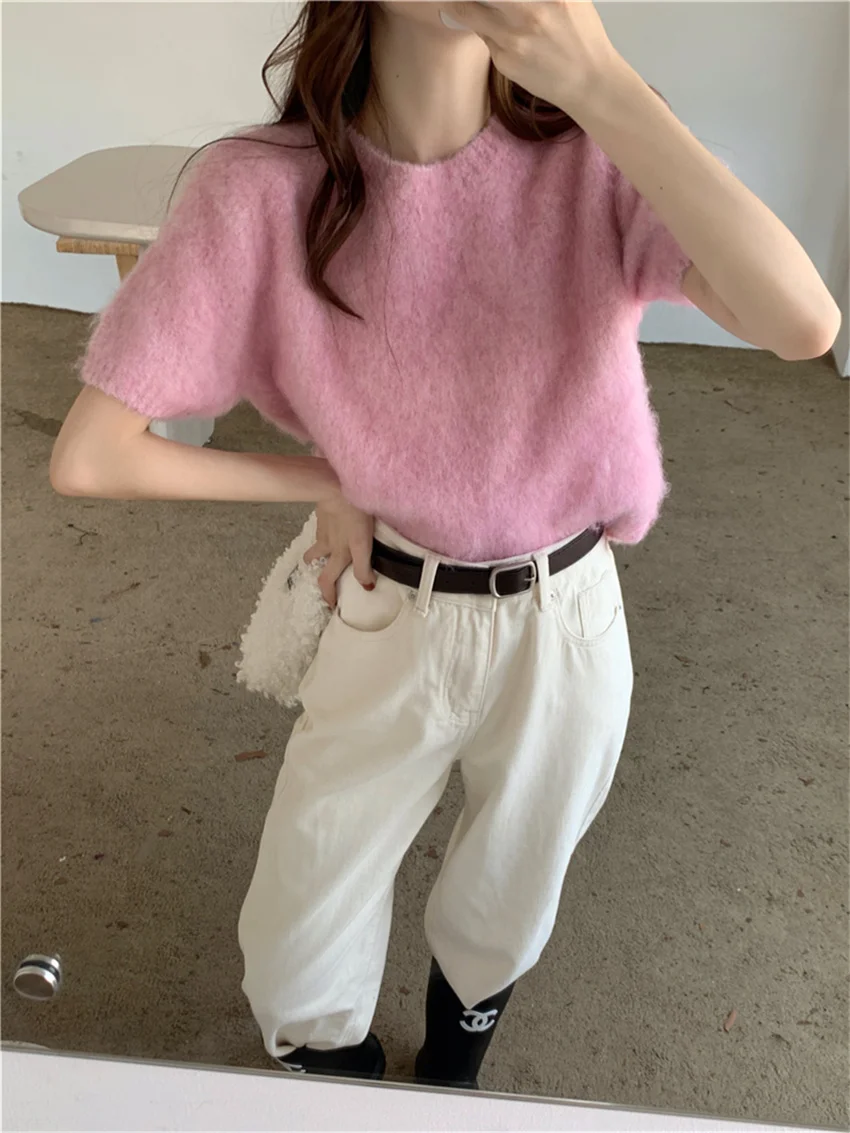 Alien Kitty Chic Women Jumpers Knitted Solid Warm Spring  Loose Sweet Short Sleeve Sweaters Pullovers Bottoming Fashion Slim