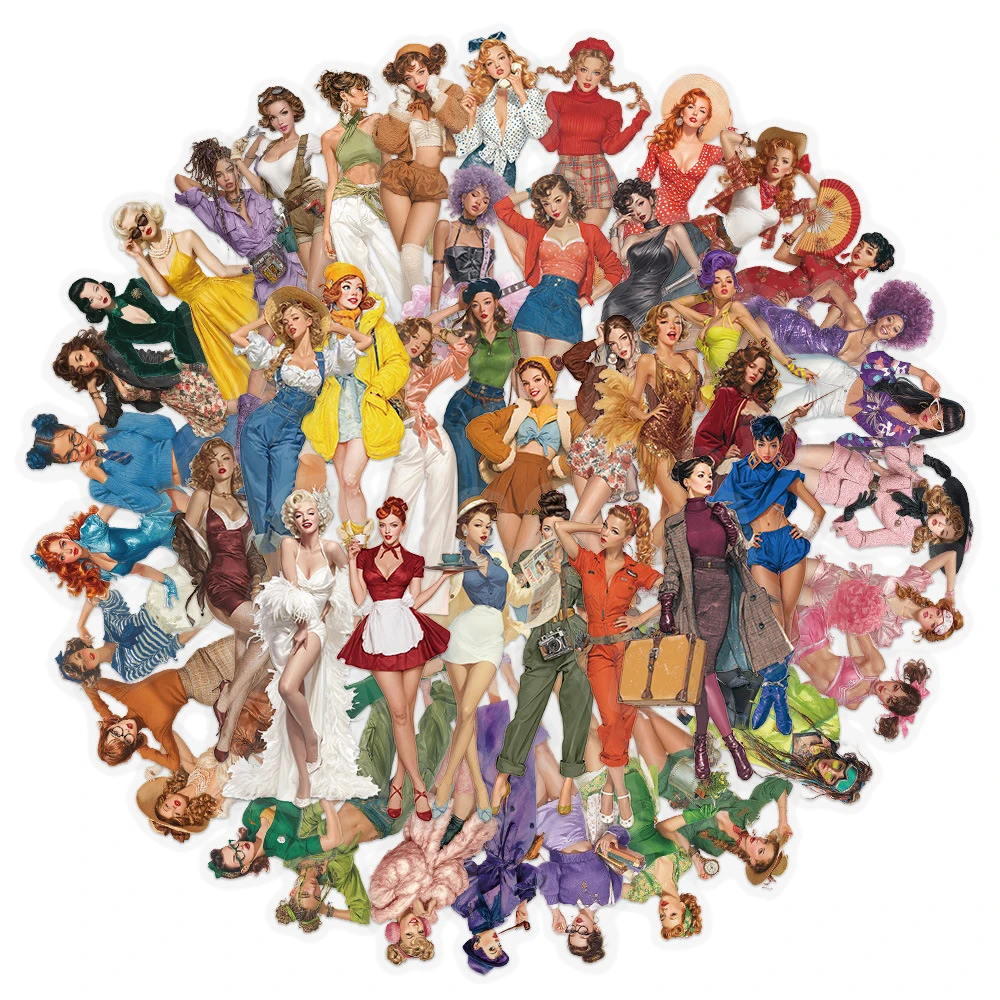 10/30/50pcs Vintage Sexy Pin up Pop Girls Stickers Cartoon Adult Decals Laptop Suitcase Phone Transparent PET Sticker Decoration