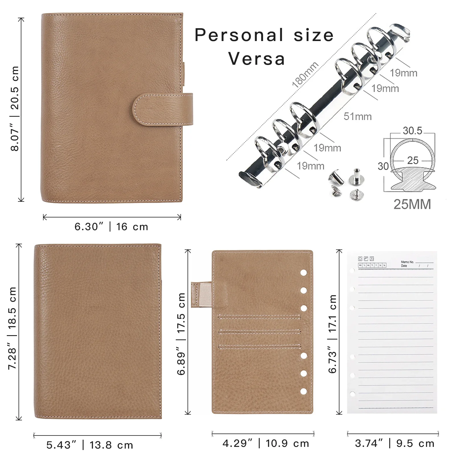 Moterm Personal Versa 3.0 Rings Planner Full Grain Vegetable Tanned Leather Notebook with 25mm Rings Organizer Agenda Journal