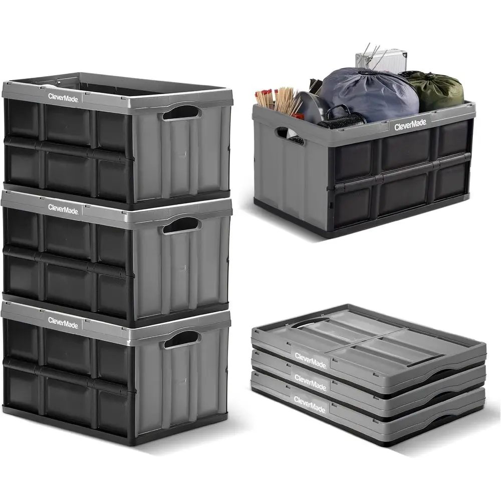 Collapsible Storage Bins 62L (3-Pack) – Heavy Duty Collapsible Plastic Storage Bins, Large Stackable olding Storage Bins or Gara