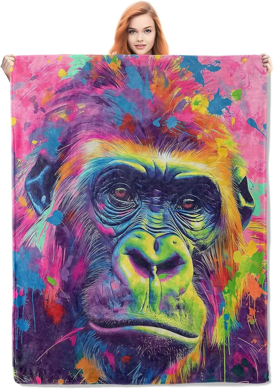 Colorful Gorilla Pop Art Blanket Throw Boho Abstract Home Decor Jungle Animal Mural Print Bed Cover