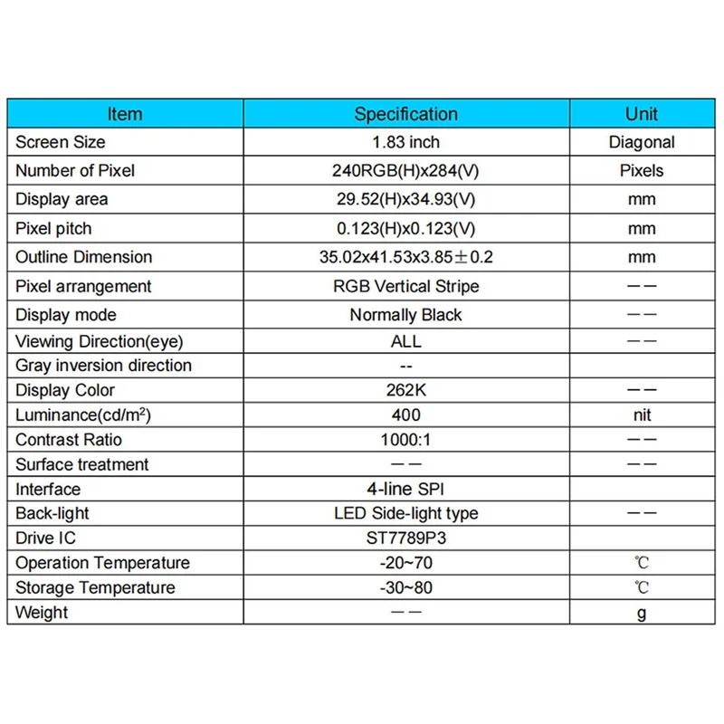 New!!1.83 Inch 240X 284 Display Screen 1.83 Inch Capacitive Touch Screen ST7789P3 Driver IC Display Screen