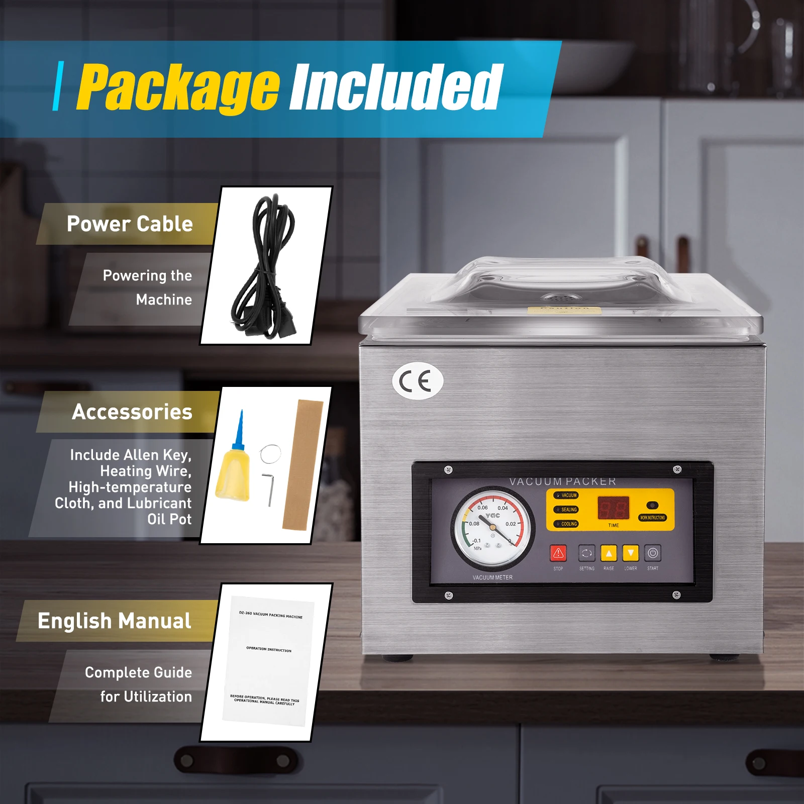 

Vacuum Sealer DZ-260C Commercial Kitchen Food Chamber Vacuum Sealer 1-4Pcs/min Packaging Machine for Food Saver Home Kitchen Use