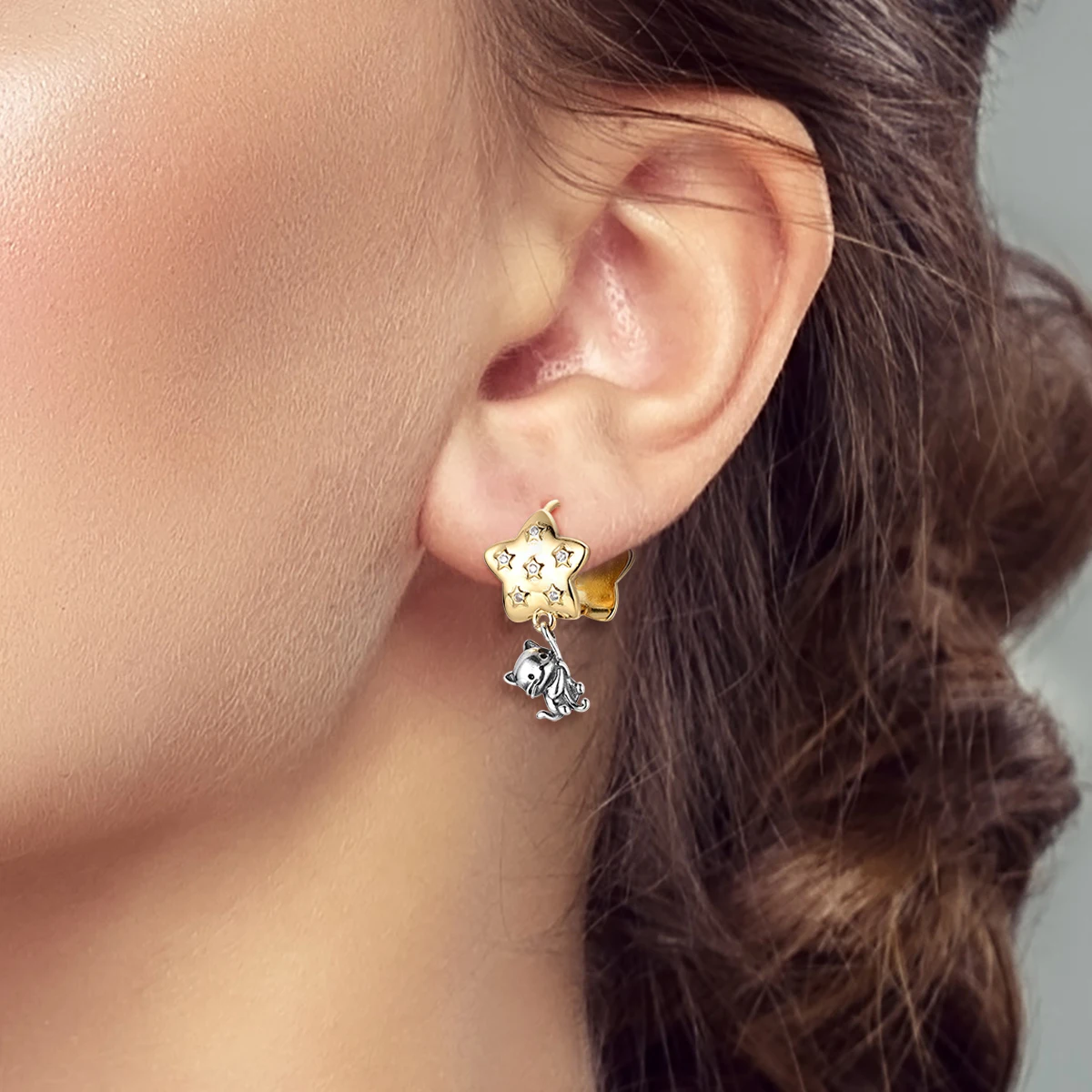 New in 925 Sterling Silver Cat Picking Stars Stud Earrings for Women Girl Ear Studs Fine Jewelry Fashion Luxury Anniversary - Image 2