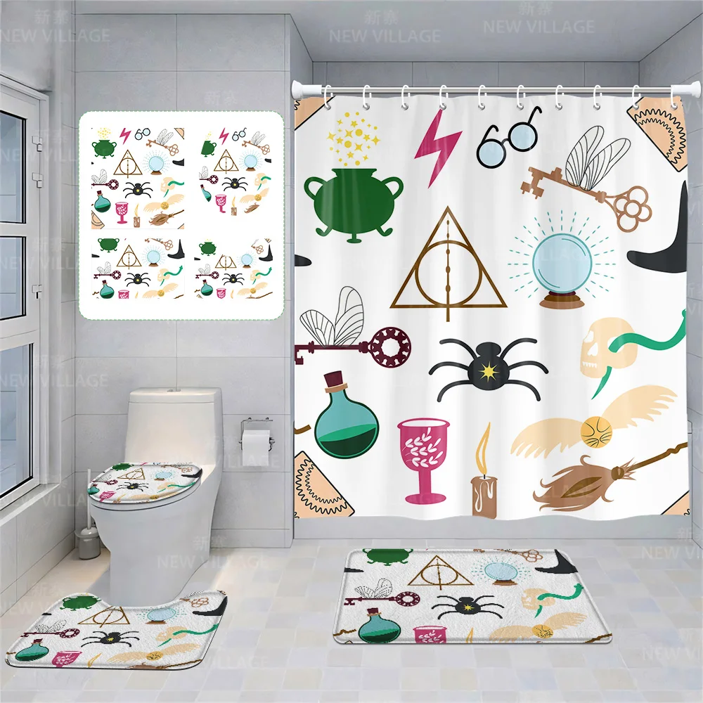 Home shower curtains bathroom Decora waterproof fabric non-slip bath mat water absorption curtain Modern Nordic Halloween