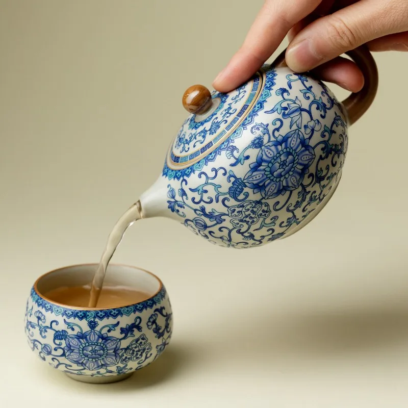 

Retro Handmade Teapots Kung Fu Tea Pot Ru Kiln Blue White Ceramic Teapot Creative Tea Maker Home Kitchen Teaware Tea Infuser