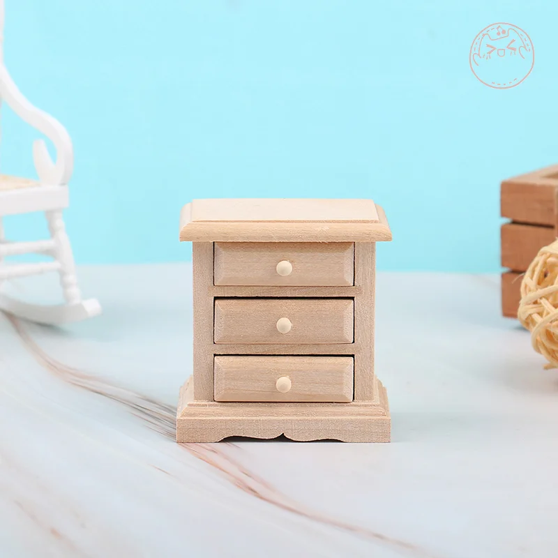 

1PCS 1:12 Dollhouse Wooden Miniature Bedside Cupboard Dolls Furniture DIY Accessories Decor