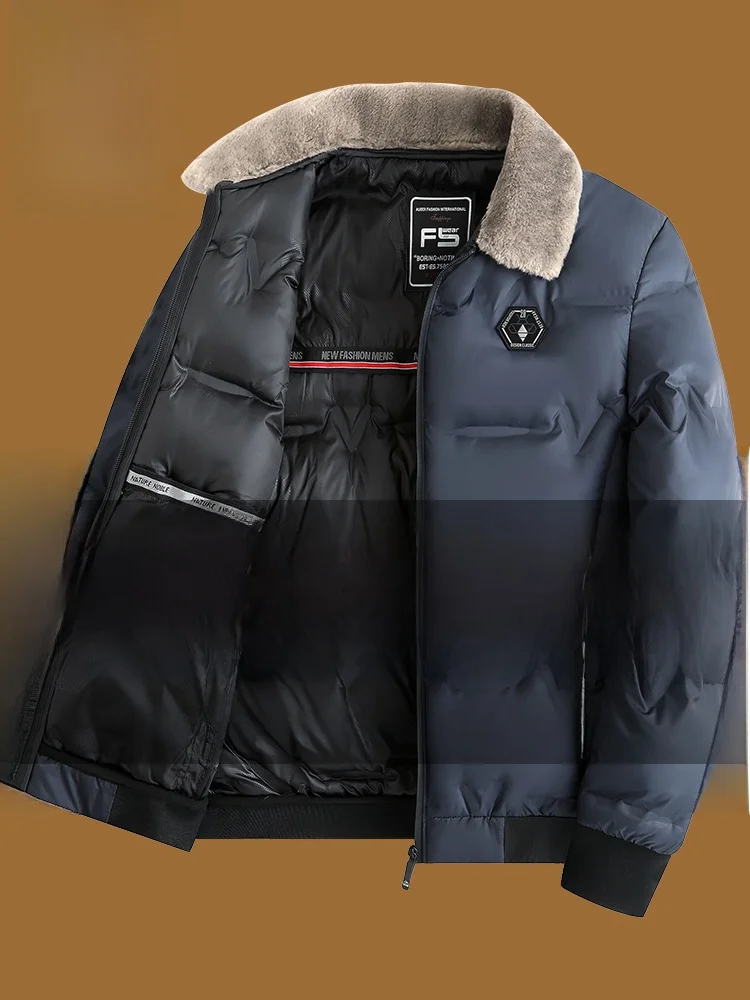 

Kangaroo Winter Thiened Men's Cotton Jaet Warm Downproof Dad Coat Long Sve Zipper Closure Faion Urban Sle Regular Fit