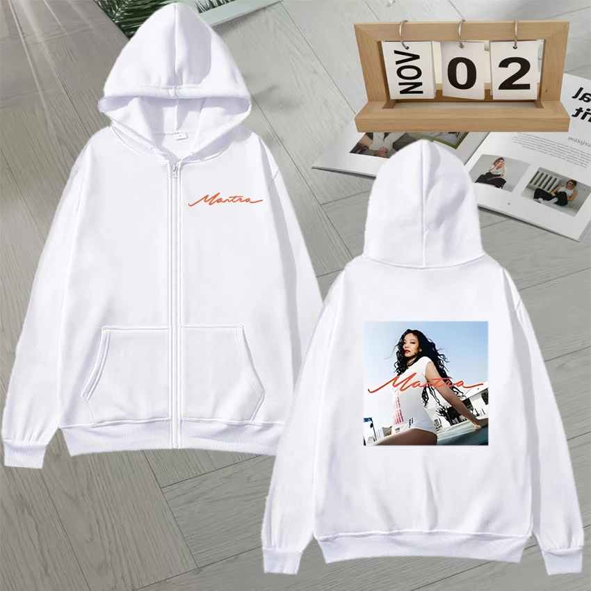 2025 الكورية موضة جيني مانترا زمم هوديي مزدوجة الوجهين طباعة مزدوجة الوجهين طباعة سستة بلوزة من الصوف للجنسين سترة