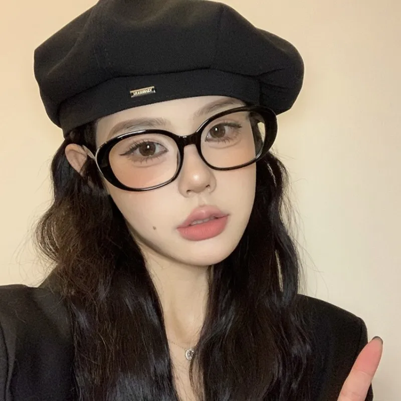 Oversized Frame Black Red Eyeglasses for Women Y2K Retro Oval Frame Spectacles Ins Eyewear for Computer Anti Blue Light Glasses