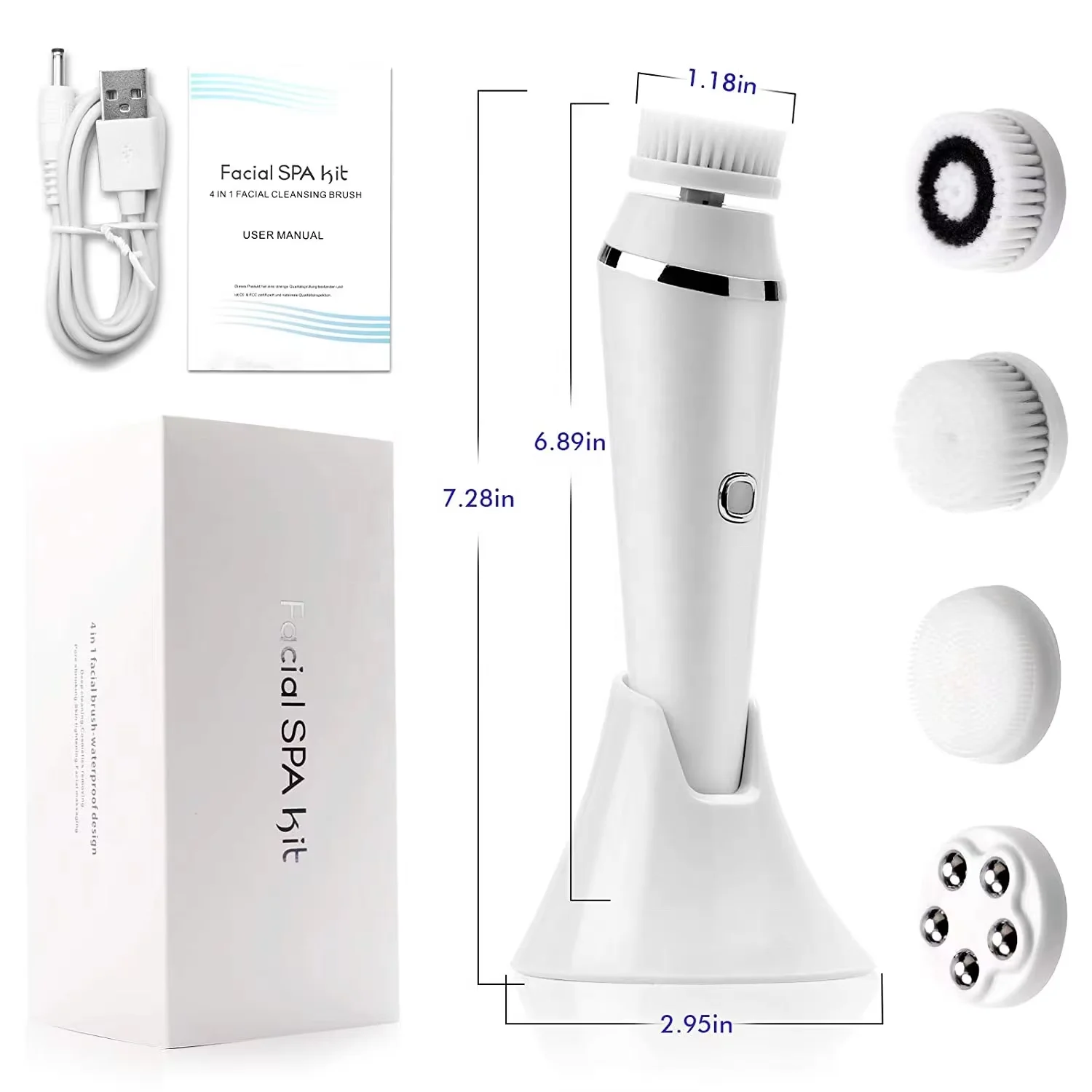 

Электрическая щетка для очищения лица 4-в-1, водонепроницаемая, перезаряжаемая, для очистки пор и отшелушивания кожи