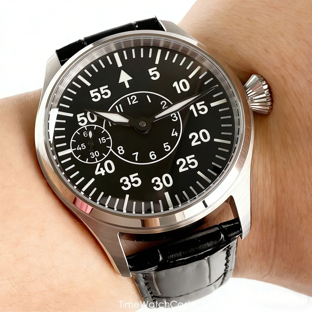 Tandorio 42 mm klassische blaue/schwarze/grüne Dressuhr für ETA 6497 mechanische Handaufzugsuhren mit Saphirglas für Herren, schwarzes Armband