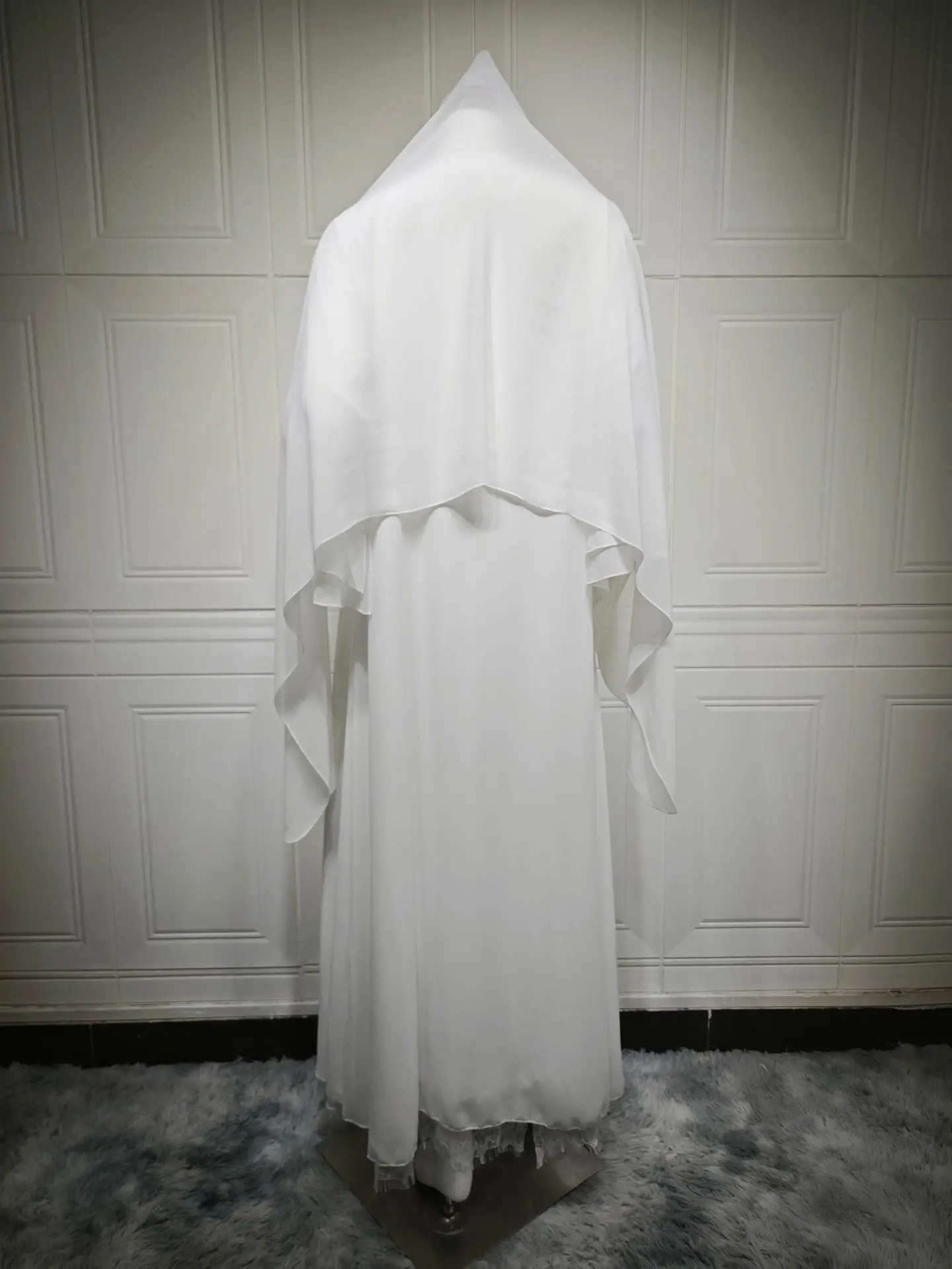 Chiffon Open Abaya Arabisch Weiße Strickjacke Hijab 2-teiliges Set Spitzenbesatz Muslimische Frauen Elegante Kleider Islam Langes Kleid Party Outfits