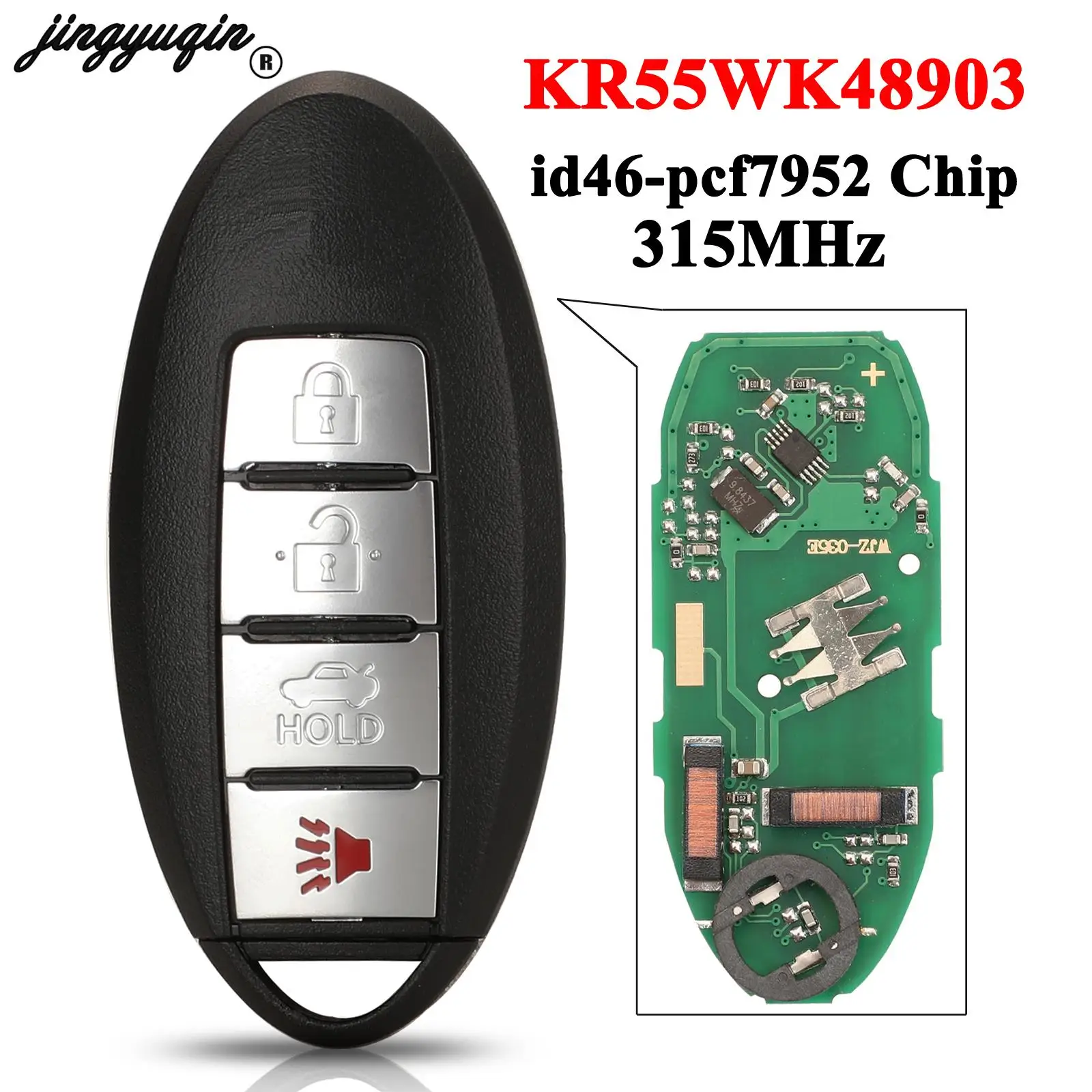 

jingyuqin 4 Buttons KR55WK48903 For Infiniti FX35 FX50 G25 G35 G37 Q40 Q60 QX70 315Mhz Control Car Key ID46 PCF7952 Chip Fob