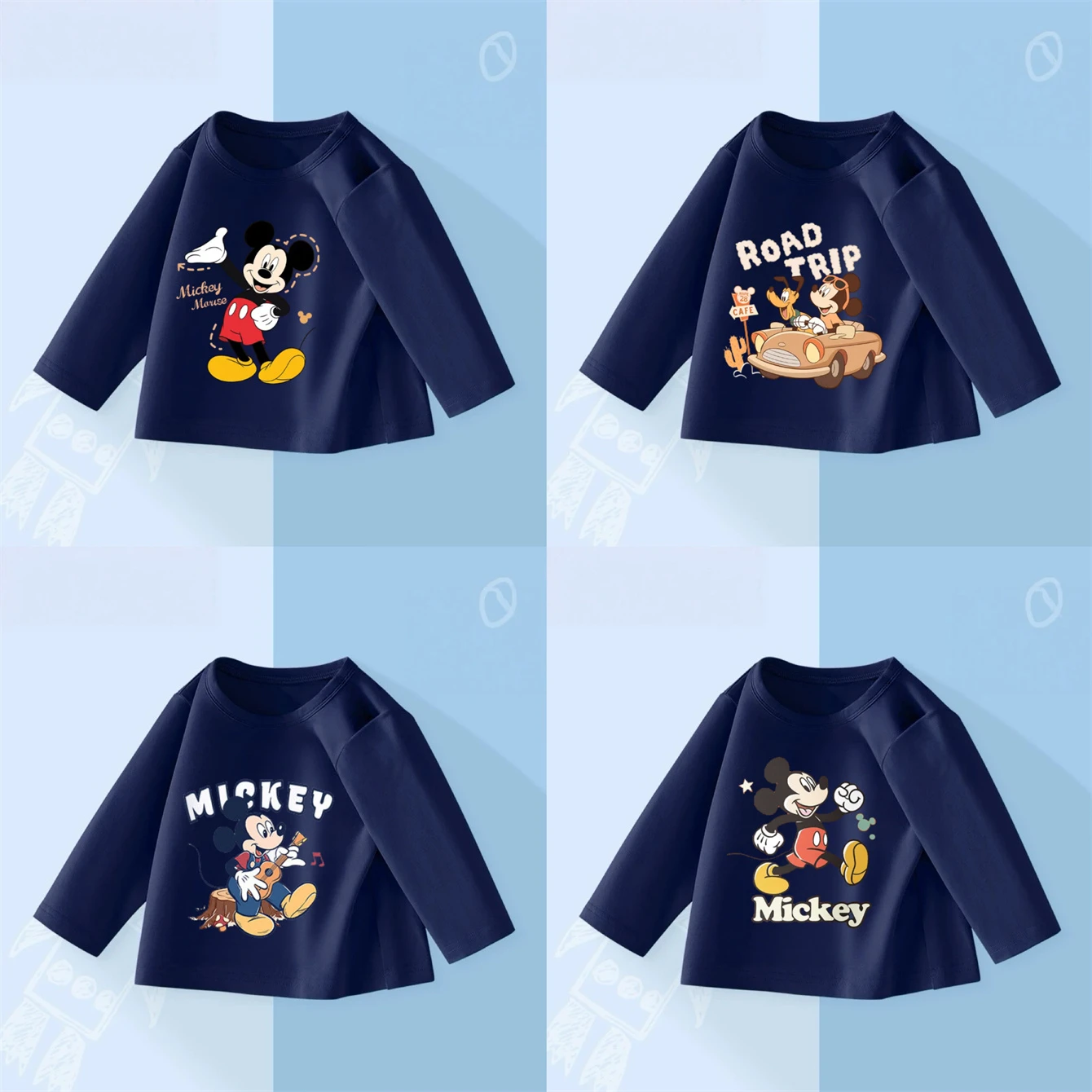 

Long Sleeve Cartoon Printed TShirt Darkblue Tees For Boys And Girls Loose Casual Clothing Pure Cotton Tees Child New Design T