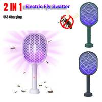 2-in-1 Electric Anti-mosquito Racket USB Rechargable Handheld Electric Fly Swatter UV Light Wave Insect Repellent for Home Sleep