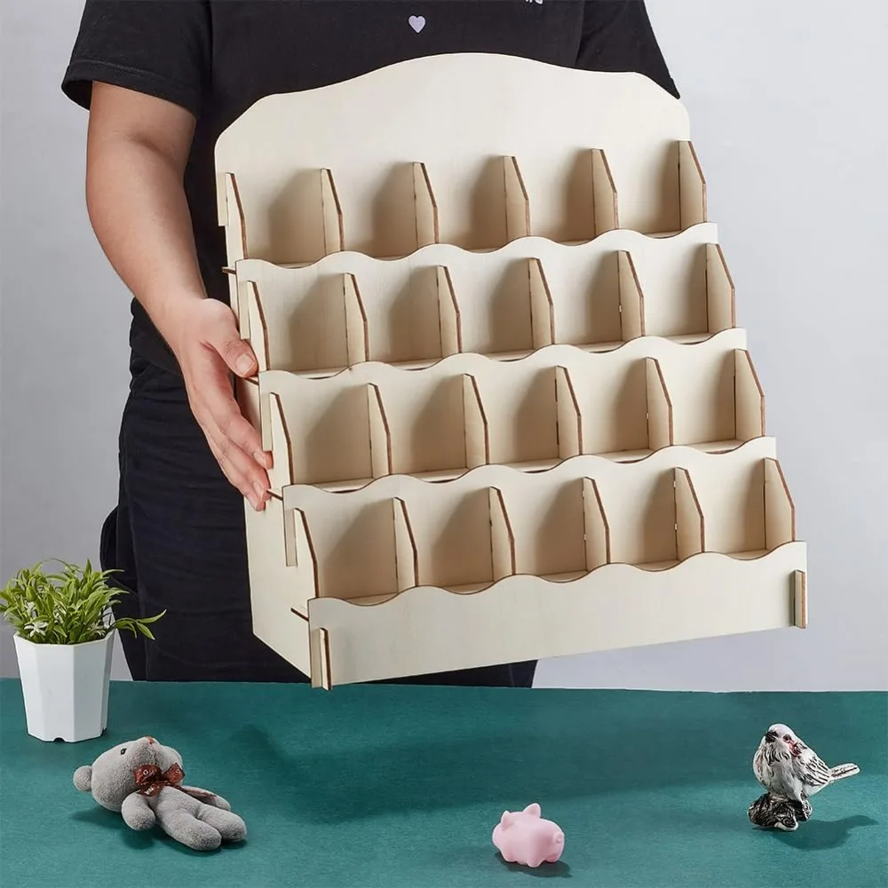 حامل عرض بطاقات المعايدة مكون من 4 طبقات، حامل بطاقات خشبي، منظم تخزين ملصقات محمول لمجموعة طاولة بائع البيع بالتجزئة #2