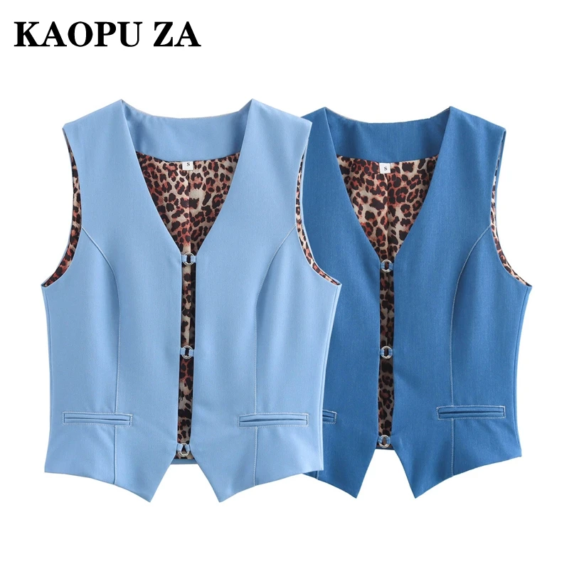 

KAOPU ZA 2024 New Women's Elegant Vests Office Ladies Single Breasted Sleeveless Korean Fashion Aesthetic Coats